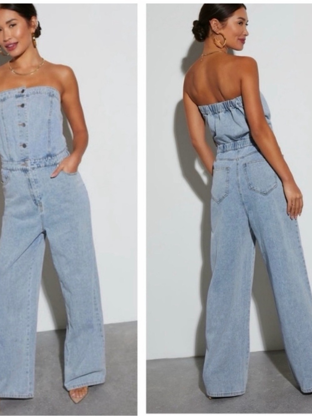 GILLI Strapless Light Blue Denim Jumpsuit Size L